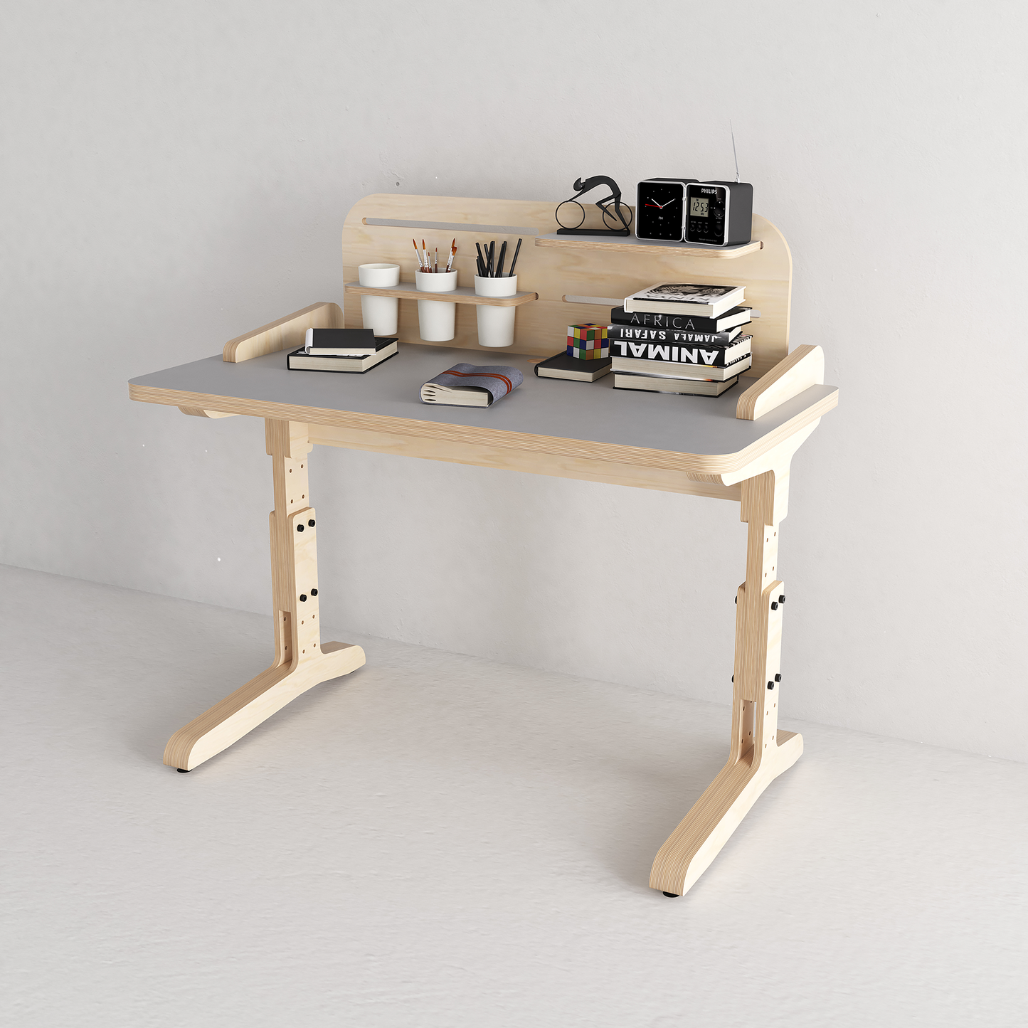 Kids Height Adjustable Desk with Back Board