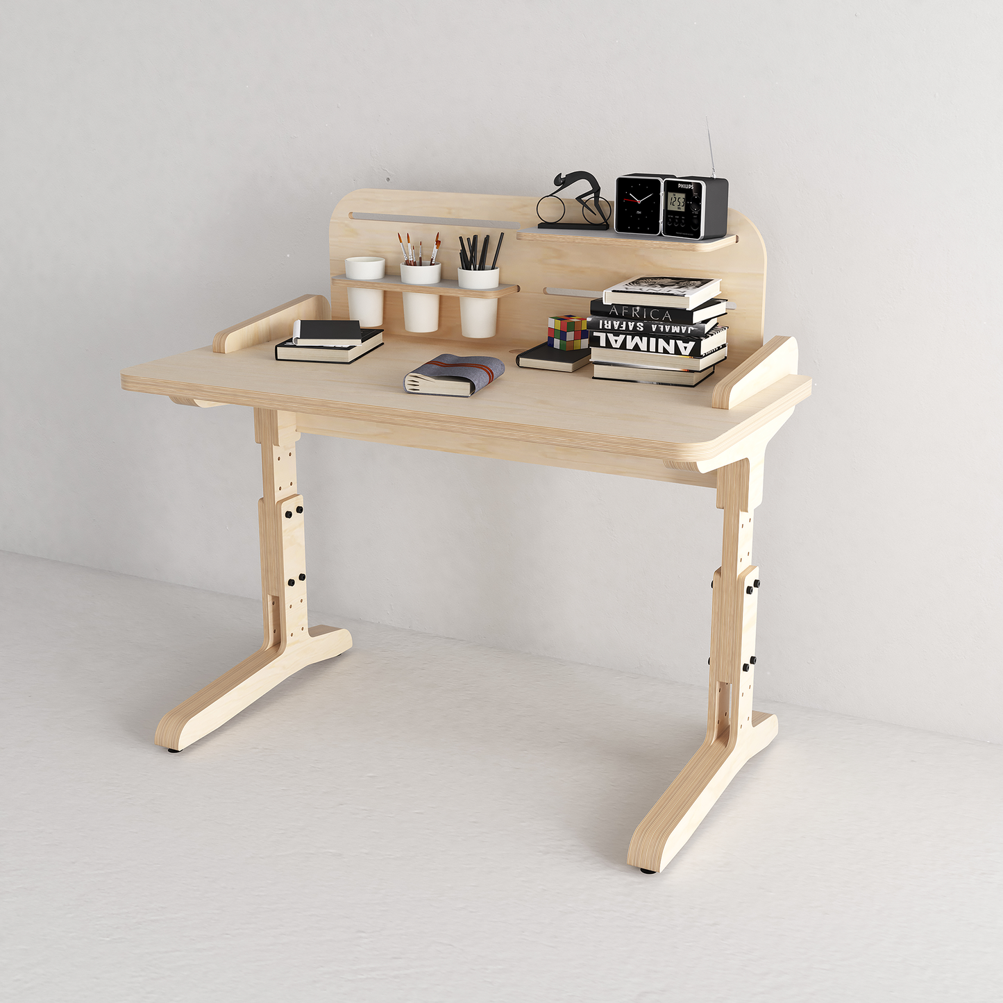 Kids Height Adjustable Desk with Back Board