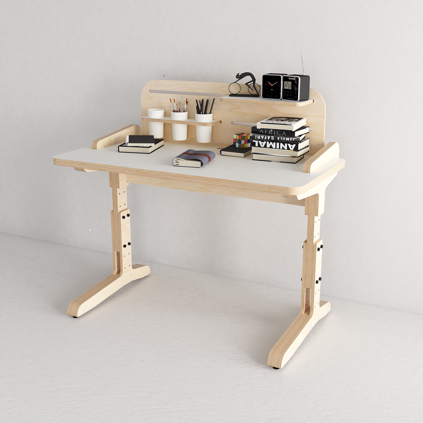 Kids Height Adjustable Desk with Back Board