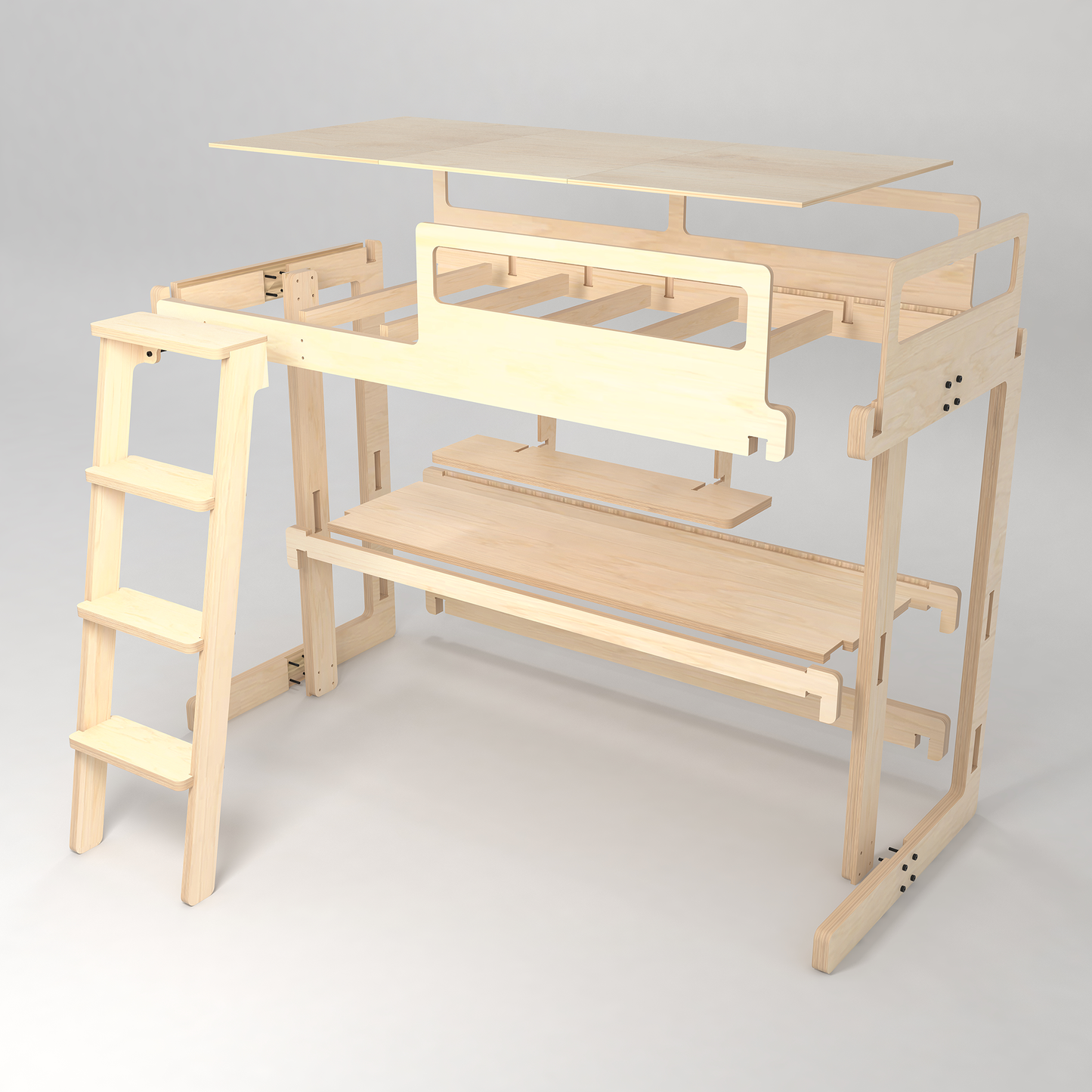 Kids Single Loft Bed With Desk