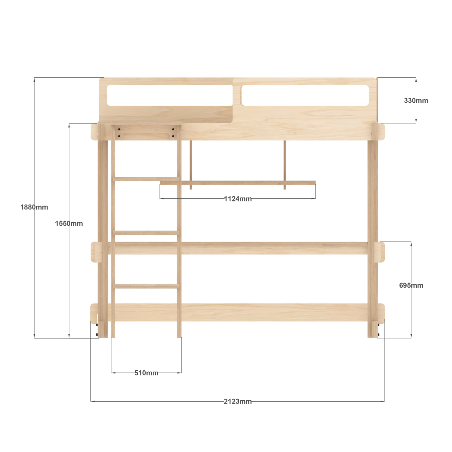 Kids Single Loft Bed With Desk