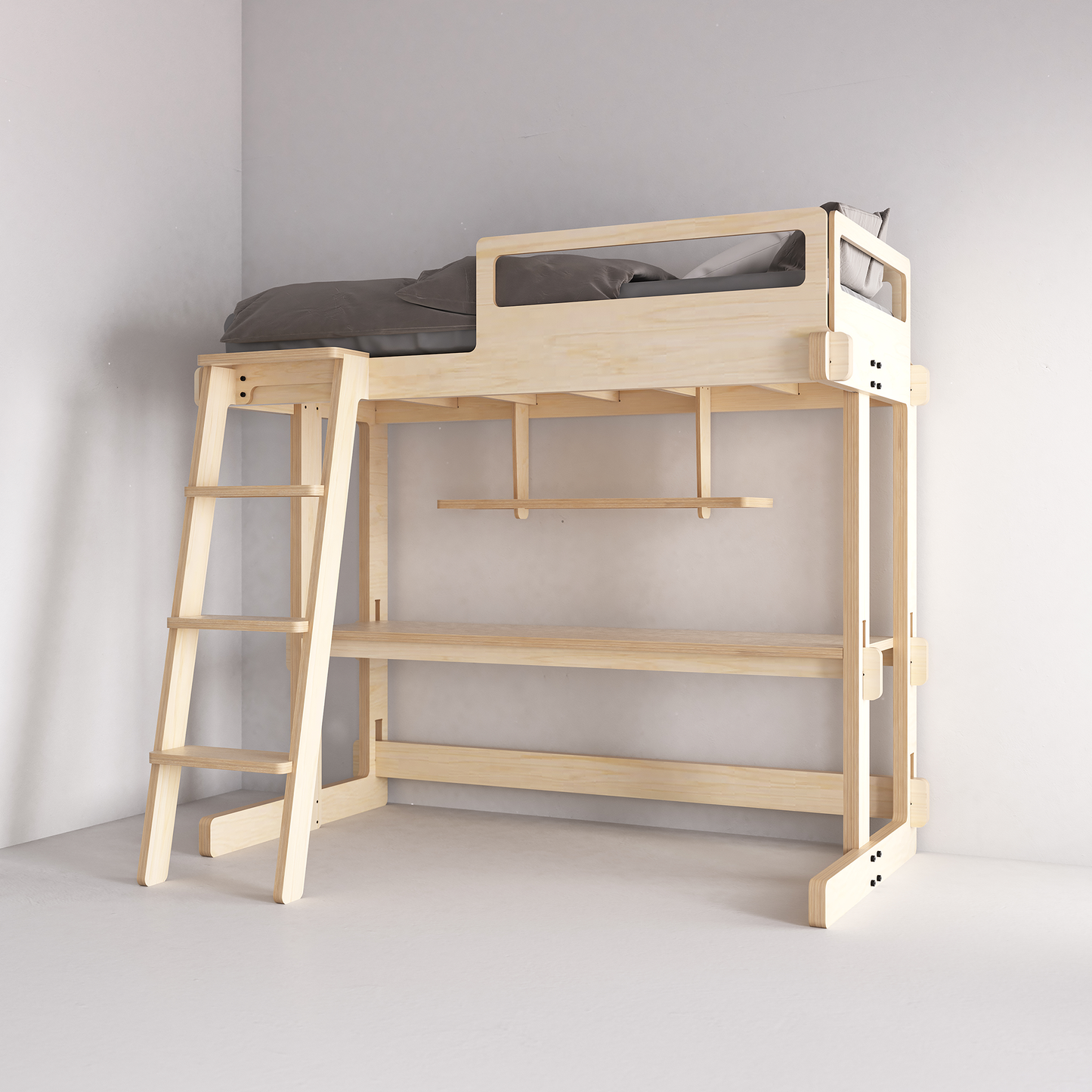 Kids Single Loft Bed With Desk