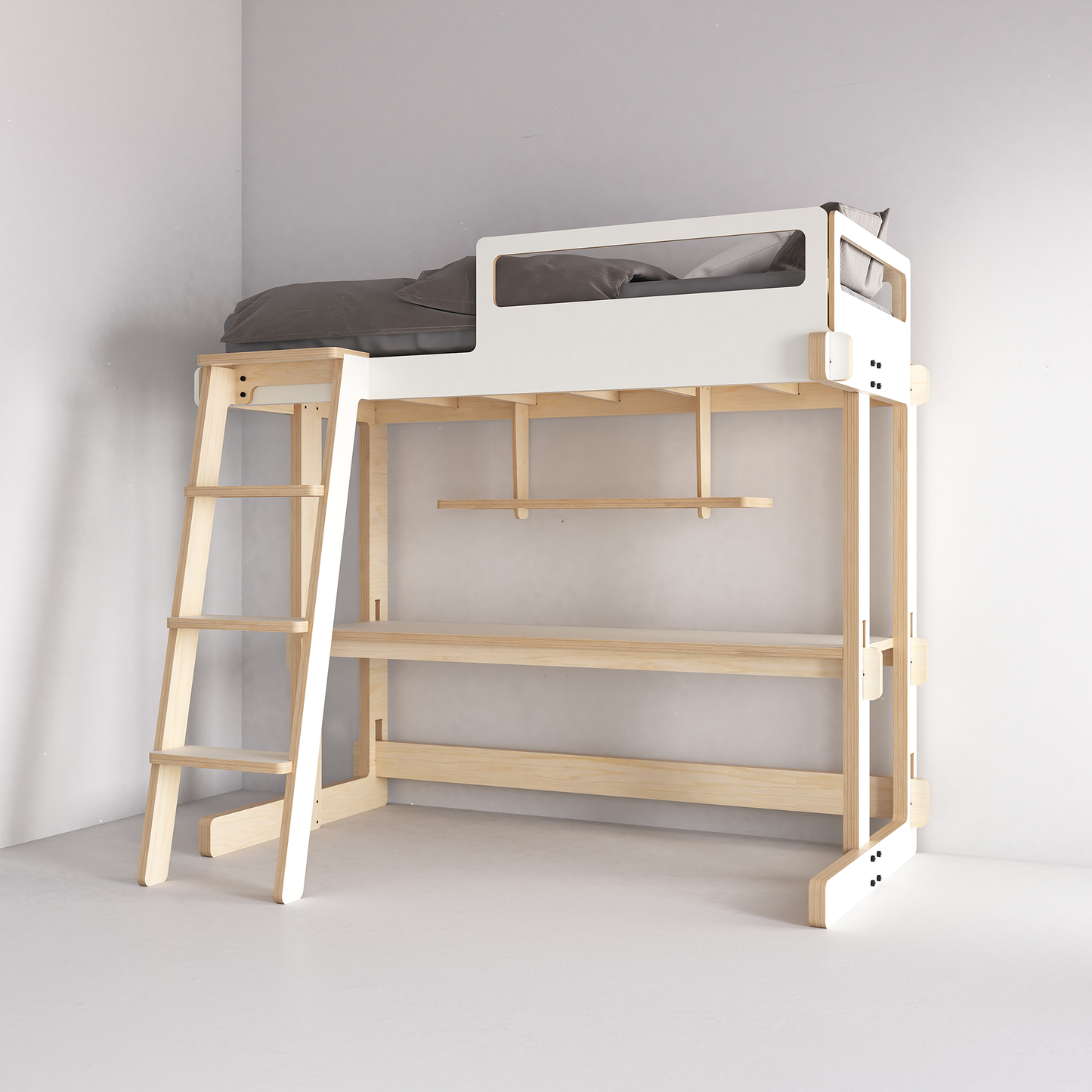 Kids Single Loft Bed With Desk