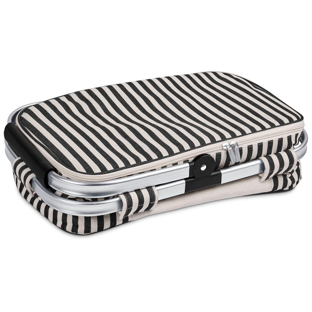 Collapsible 30L picnic basket and cooler folded flat for easy storage