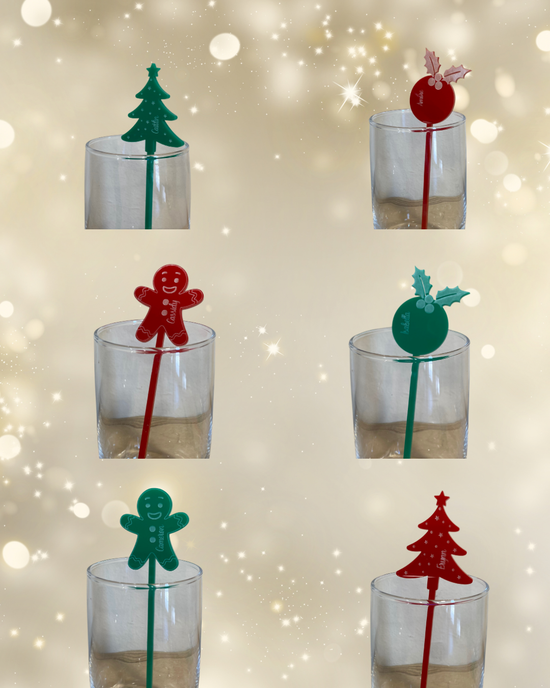Personalised Christmas Drink Stirrers - Set of 6