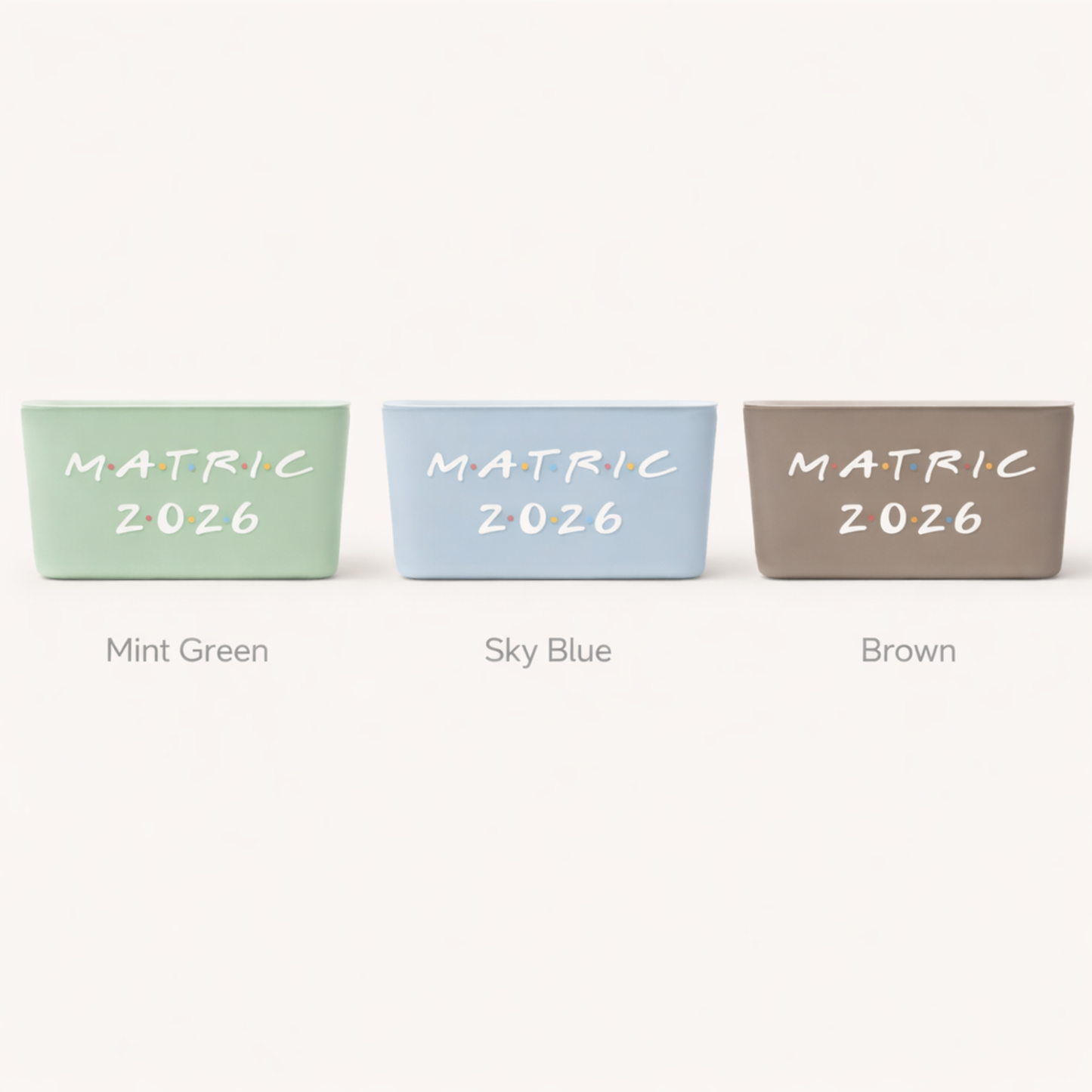 Matric Exam Survival Kit box colour options in Mint Green, Sky Blue and Brown