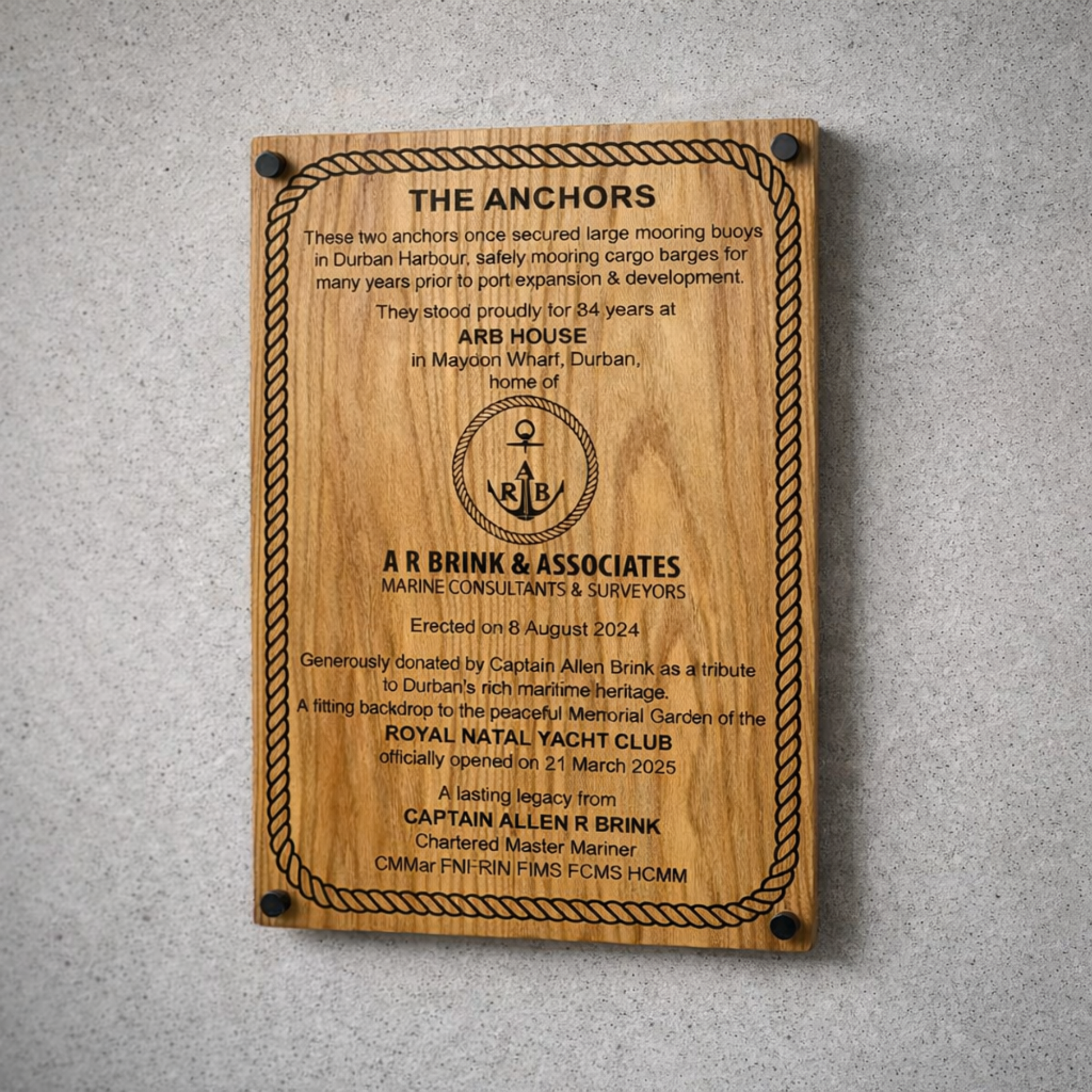 Wooden plaque with engraved text 
