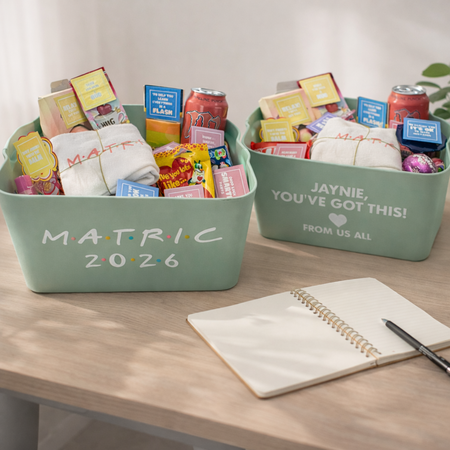 Personalised Matric Exam Survival Kit showing the front and personalised message on the back