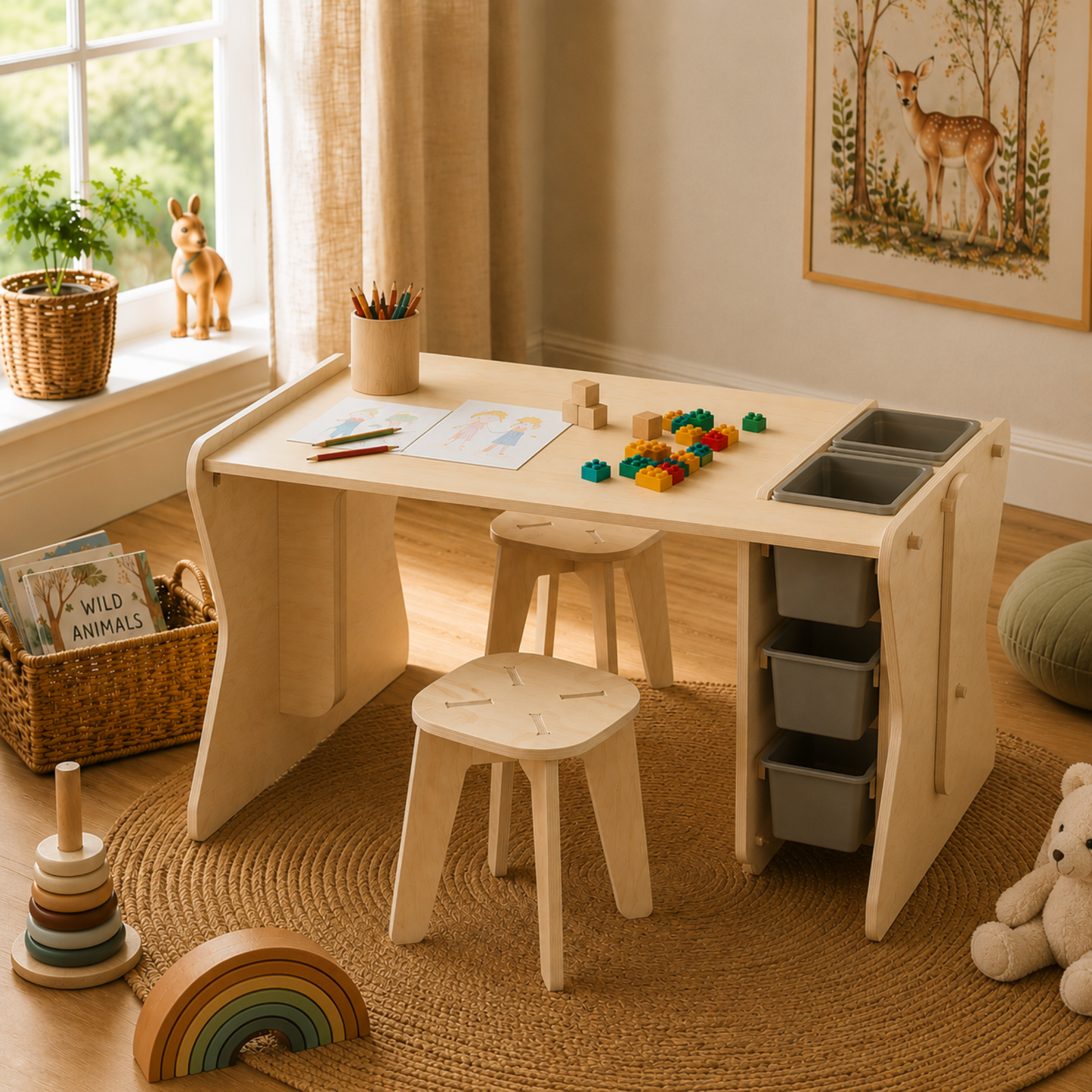 Kids Activity Table and Chairs (double-sided)