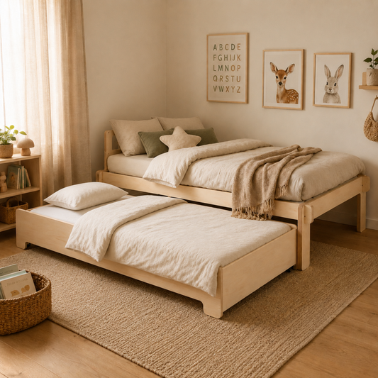 Kid's Single Bed Base with Pull-Out Trundle
