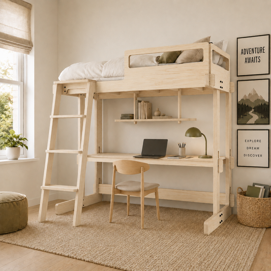 Kids Single Loft Bed With Desk