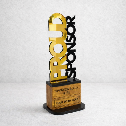 Trophy with 'Proud Sponsor' text and engraving